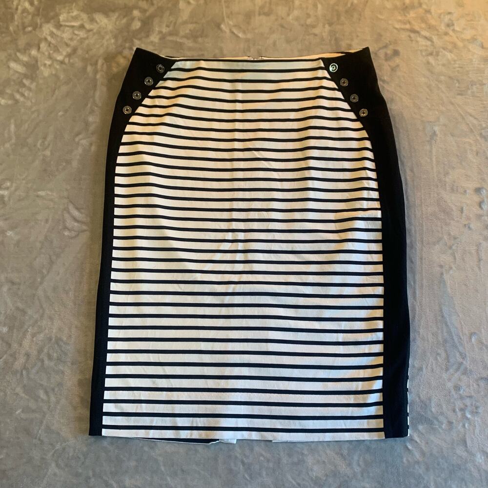 White House Black Market Striped‎ Pencil Skirt Women's 14 Stretchy Slim (0351)